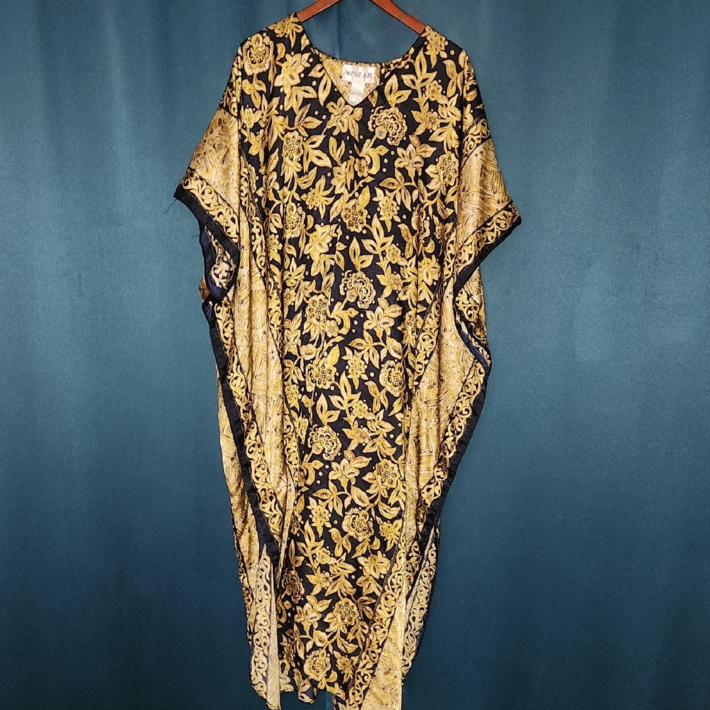 Black & Gold Floral Maxi Dress - Luxe Caftan Style